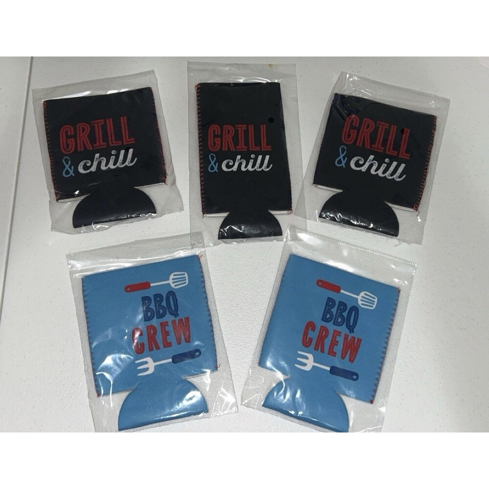 Koozies- 4 Average Style Can- 1 Tall Slim Style- New- Grilling